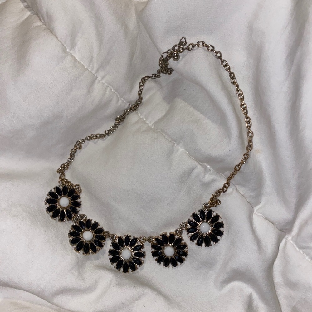 Black and White Floral Statement Necklace